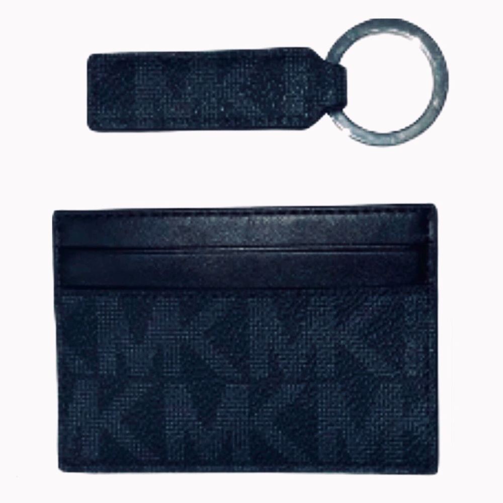 Michael Kors Signature Leather Card Holder and Key Ring Gift Set